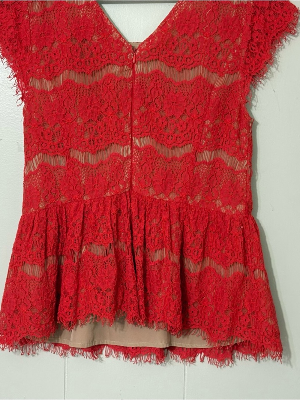 Maeve Anthropologie Katrine Lace Peplum Top Red Cap Sleeve Boho Size L - Picture 10 of 10